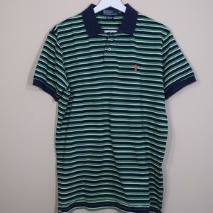 Striped Green Short-Sleeve Polo Shirt